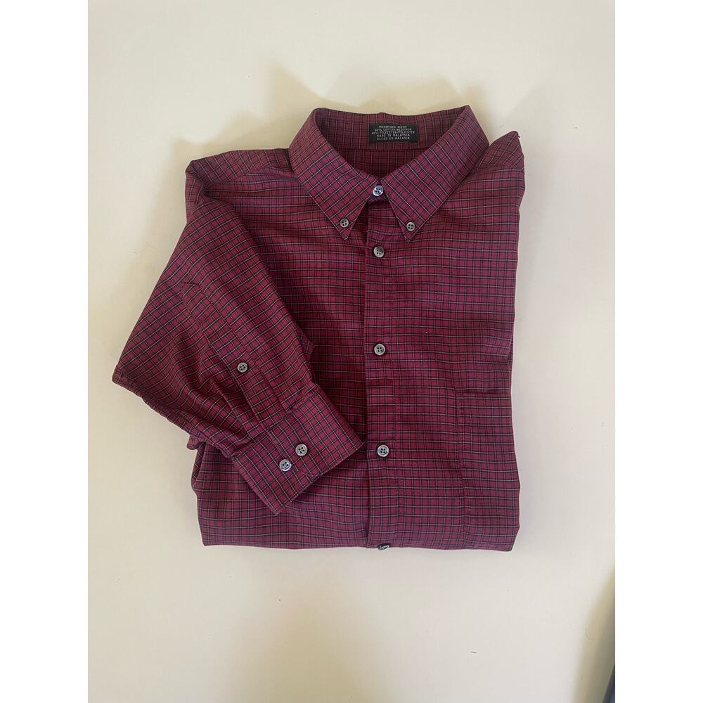 Claiborne Men's Red Plaid button down dress shirt size 16-1/2 32-33 Large
